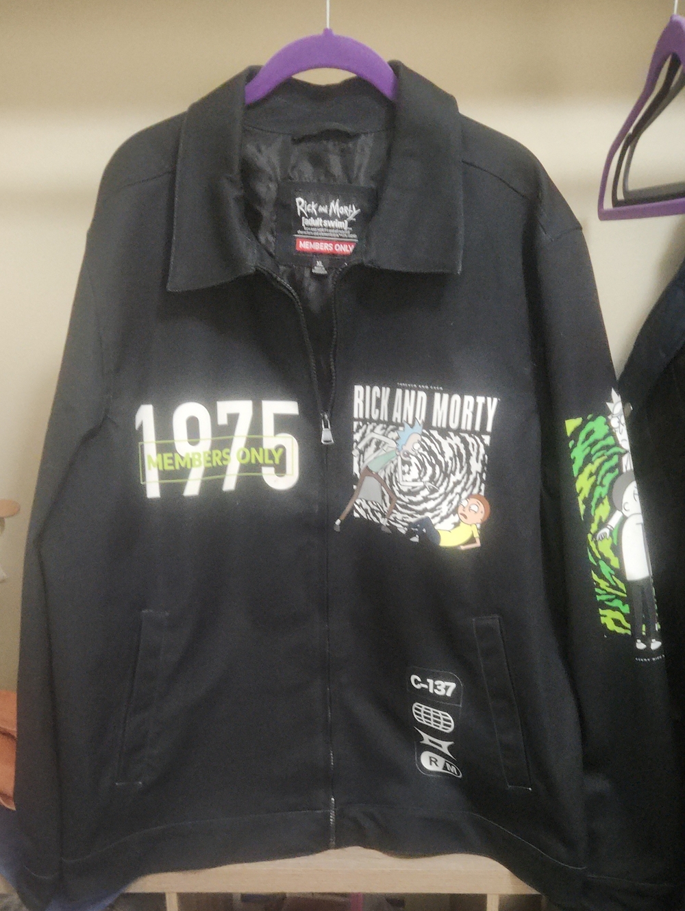 Members Only Black Rick and Morty Graphic Zip Jacket